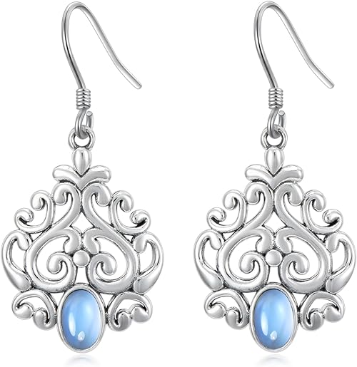 ONE:  Heart Earrings Color: Moonstone Dangle Earrings 925 Sterling Silver