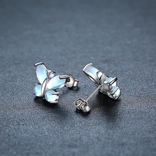 ONE: Exquisite BUTTERFLY MOONSTONE Dangle Earrings 925 Sterling Silver