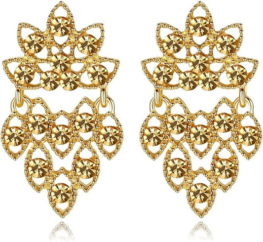 ONE PAIR: Crystal Multi Gold/Silver Rhinestone Chandelier Wedding Bridal Dangle Earrings