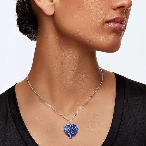 ONE: 💓September-Nature Lapis Lazuli Heart Crystal TREE Necklace 925 Sterling Silver