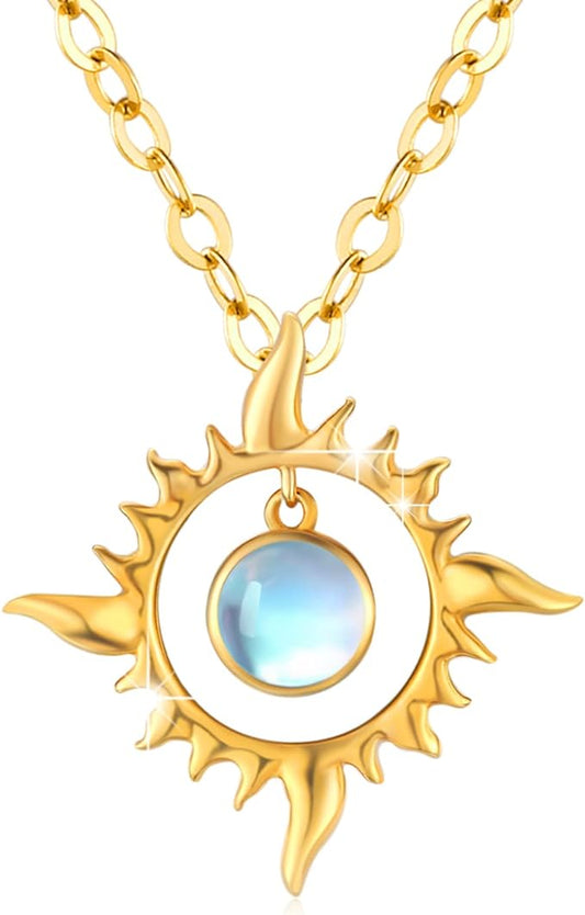 ONE :💎 Golden Sun Pendant Necklace 💎 925 Sterling Silver MOONSTONE