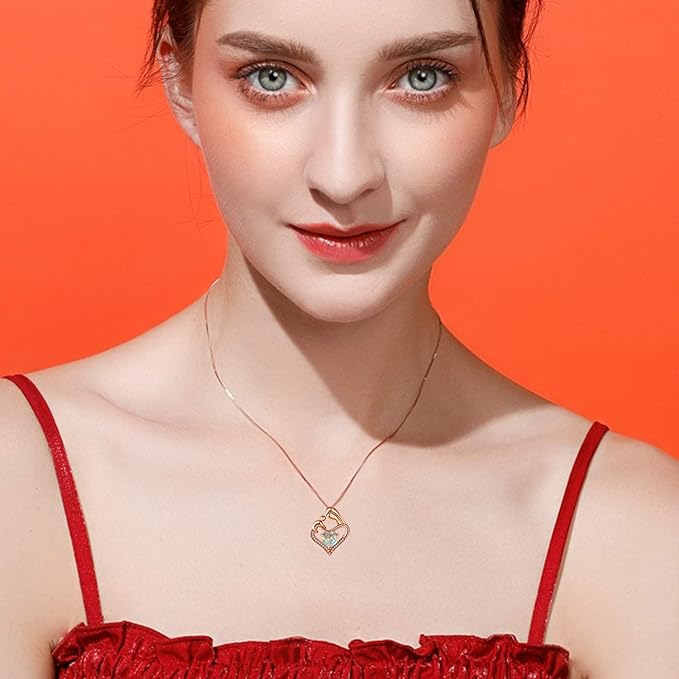 ONE: Love Heart Pendant Necklace Style Mother's Love--Rose Gold Opal