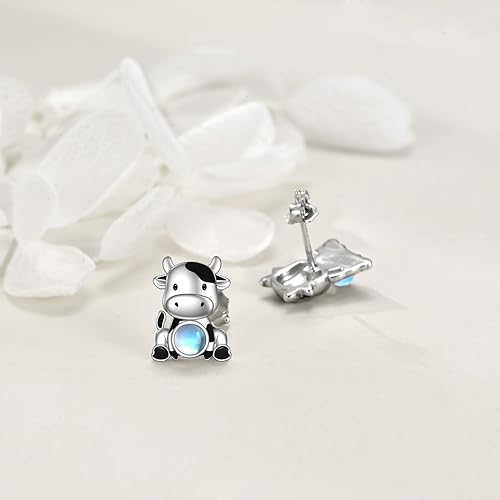 ONE: Exquisite COWS MOONSTONE Dangle Earrings 925 Sterling Silver