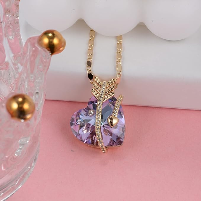 ONE :💎Elegant Gold Purple Heart Pendant Necklace was made of blue crystal, which sparkles all the time