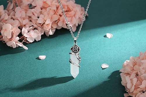ONE :💎DAINTY FLOWER NATURAL HEALING CRYSTAL: Clear Quartz  NECKLACE Fine Jewelry 💎
