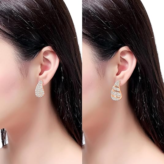 2 Pairs Earrings Set for Women, Lightweight Hollow Gold Hoops. Silver Hoop Earrings, 14k Gold Teardrop Hoop Earrings, Rhinestone Waterdrop Earrings Set