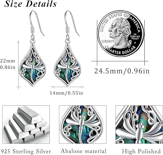 ONE: 925 Sterling Silver Abalone Dragonfly Dangling Earrings Design