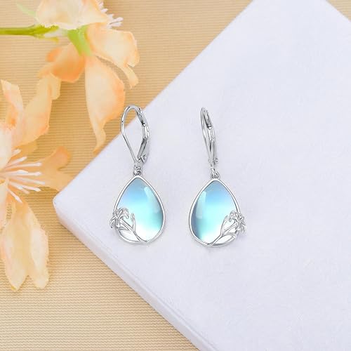 ONE:  Exquisite Rose Color: MOONSTONE  Dangle Earrings 925 Sterling Silver