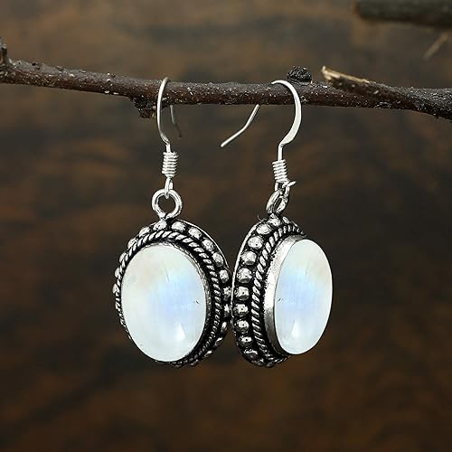 ONE: Exquisite Color: MOONSTONE Dangle Earrings 925 Sterling Silver