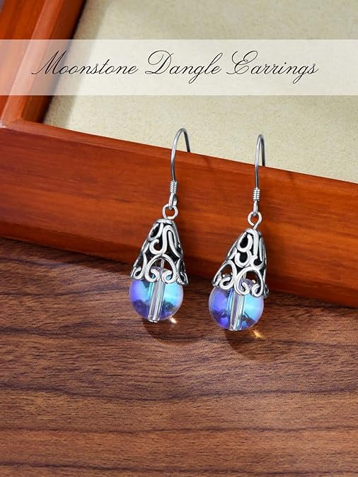 ONE:  Bell Earrings Color: Moonstone Dangle Earrings 925 Sterling Silver