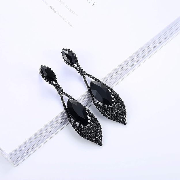 ONE PAIR: Vintage Floral Teardrop Butterfly Wing Black Austrian Crystal Drop Dangle Earrings for Women