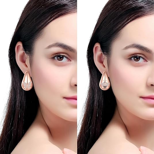 2 Pairs Earrings Set for Women, Lightweight Hollow Gold Hoops. Silver Hoop Earrings, 14k Gold Teardrop Hoop Earrings, Rhinestone Waterdrop Earrings Set