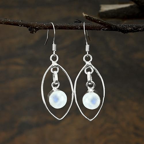 ONE: Exquisite Color: MOONSTONE Dangle Earrings 925 Sterling Silver