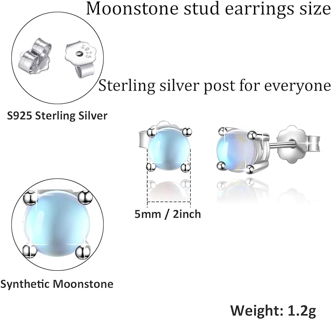 ONE: Exquisite Stud Color: MOONSTONE Dangle Earrings 925 Sterling Silver