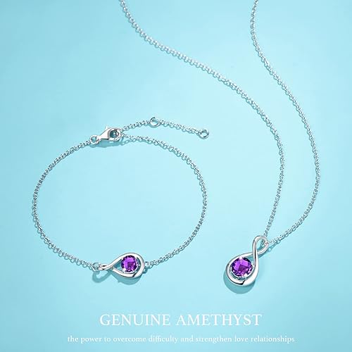 Color: Feb. Amethyst ONE: Birthstone Necklace Gifts For Women, Love Pendant Birthstone Jewelry 16+2 inch Silver Chain FEB