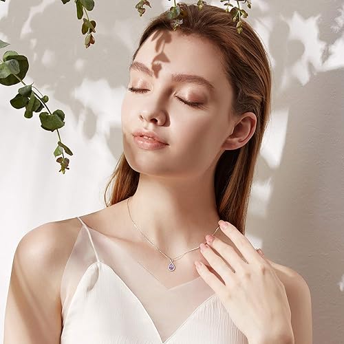 Color: Feb. Amethyst ONE: Birthstone Necklace Gifts For Women, Love Pendant Birthstone Jewelry 16+2 inch Silver Chain FEB