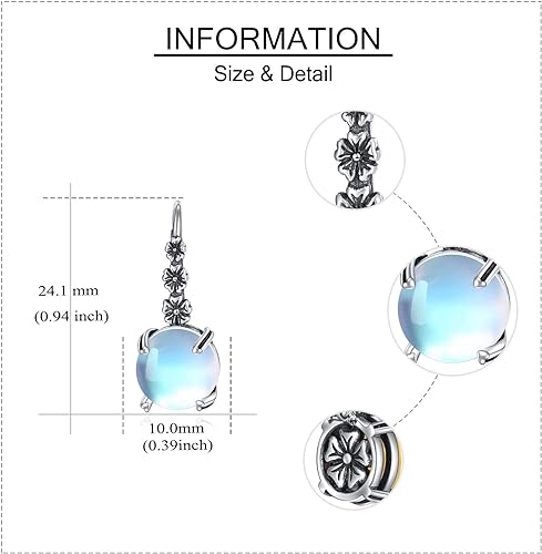 ONE:  Exquisite Color: MOONSTONE  Dangle Earrings 925 Sterling Silver