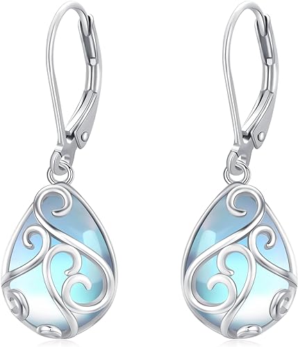 ONE:  Exquisite Earrings Color: Moonstone Dangle Earrings 925 Sterling Silver