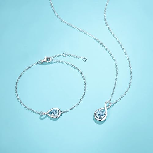 ONE: Birthstone Necklace Gifts For Women, Love Pendant Birthstone Jewelry 16+2 inch Silver Chain MARCH