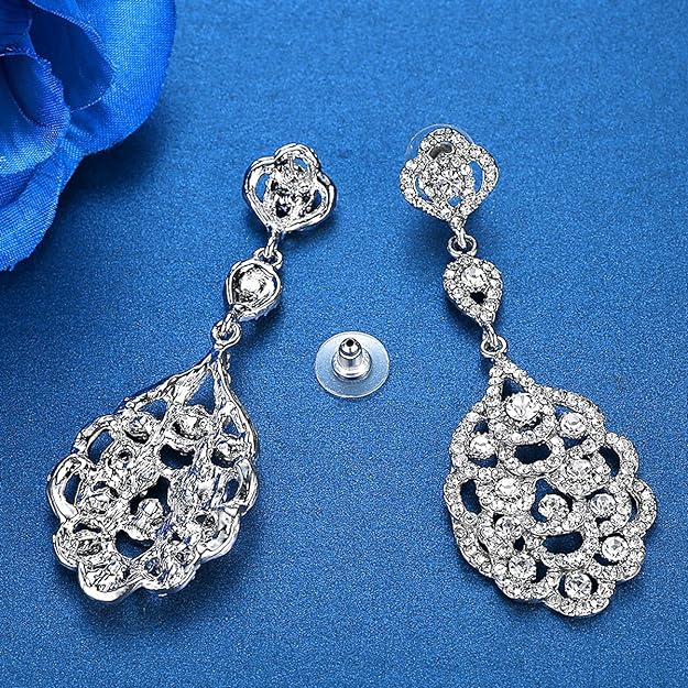 ONE PAIR: Crystal Multi Gold/Silver Rhinestone Chandelier Wedding Bridal Dangle Earrings
