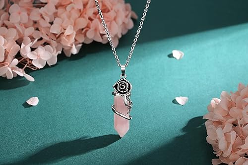 ONE :💎DAINTY FLOWER ROSE Rose Quartz  NECKLACE Fine Jewelry 💎