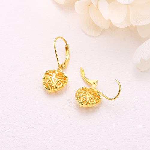 ONE:  Style: Interlocking HEART YELLOW GOLD Dangle Earrings 925 Sterling Silver