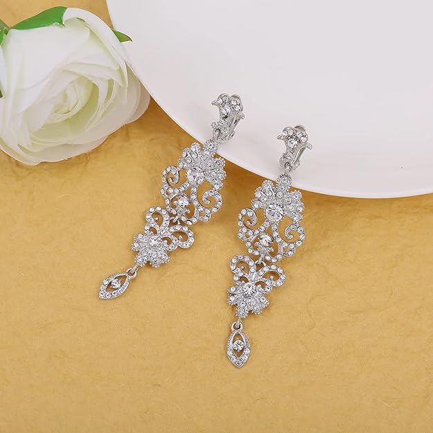 ONE PAIR: Crystal Multi Gold/Silver Rhinestone Chandelier Wedding Bridal Dangle Earrings