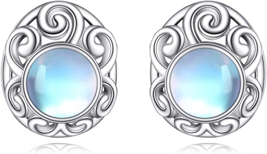 ONE: Exquisite ROUND Color: MOONSTONE Dangle Earrings 925 Sterling Silver