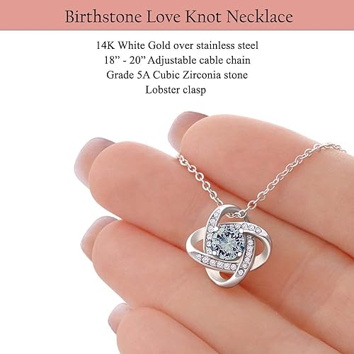 ONE :💎 Birthstone Necklace Gifts For Women, Love Knot Pendant Birthstone Jewelry 18 Inch Silver Chain JUNE