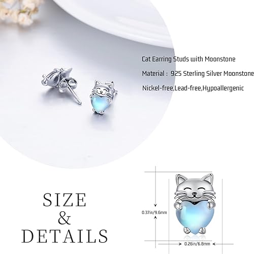 ONE: Exquisite CATS HEARTS Color: MOONSTONE Dangle Earrings 925 Sterling Silver