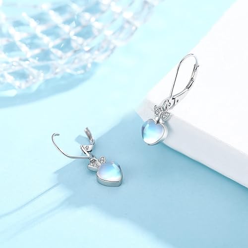 ONE: Exquisite HEART Butterfly Color: MOONSTONE Dangle Earrings 925 Sterling Silver