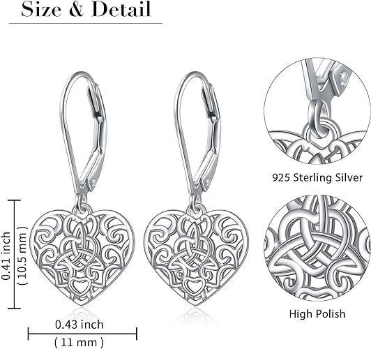 ONE:  Style: Heart Celtic Knot Dangle Earrings 925 Sterling Silver