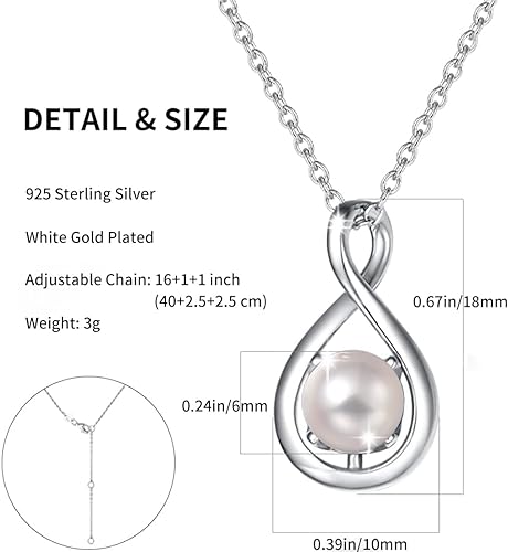ONE: Birthstone Necklace Gifts For Women, Love Pendant Birthstone Jewelry 16+2 inch Silver Chain JUNE PEARL