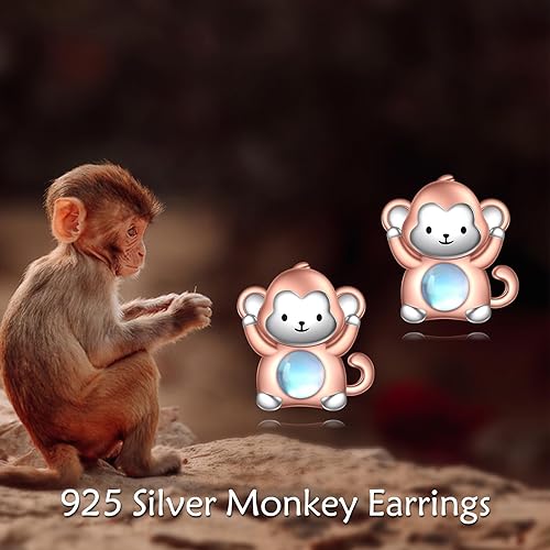 ONE: Exquisite MONKEY MOONSTONE Dangle Earrings 925 Sterling Silver