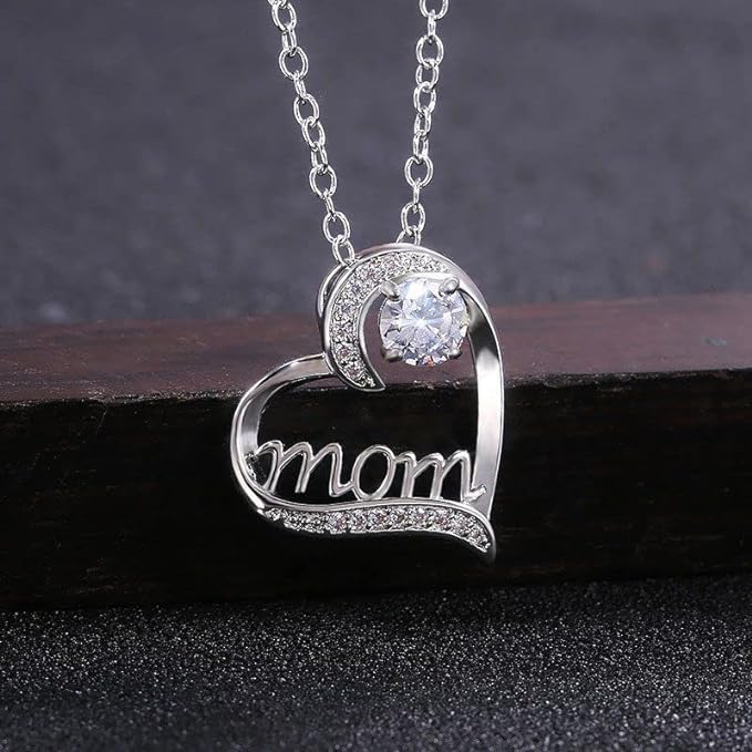 Best Family Gifts Love Heart Necklace For Mom, Gift For Mother's Day, Birthday, Anniversary, Christmas, MOM Heart-Shaped Zircon Necklace, Mama Necklace, Jewelry For Mommy, Pendant For Mother