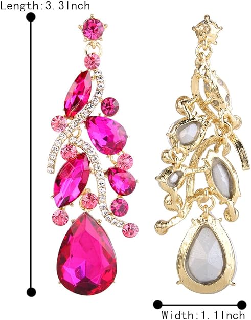 ONE PAIR: Crystal Multi Teardrop Filigree Cluster Chandelier Dangle Earrings PINK