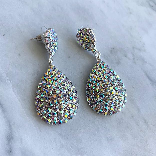 ONE PAIR: Crystal Multi Gold/Silver Rhinestone Chandelier Wedding Bridal Dangle Earrings