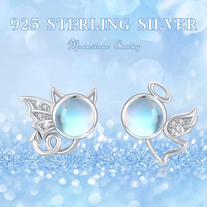 ONE: Exquisite ANGELS MOONSTONE Dangle Earrings 925 Sterling Silver