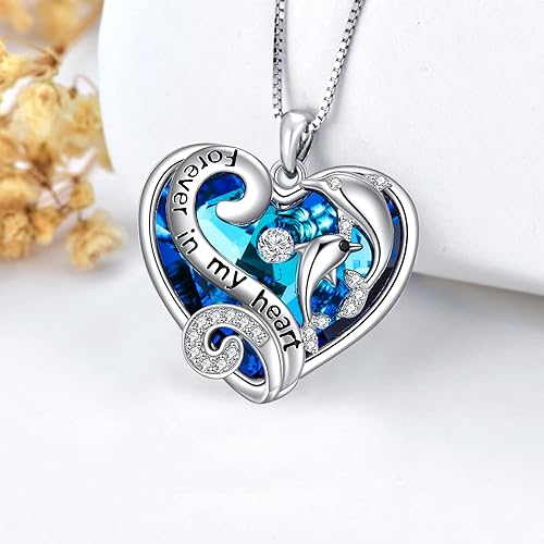 ONE :💎Dolphins HEART Pendant Necklace Fine Jewelry 💎