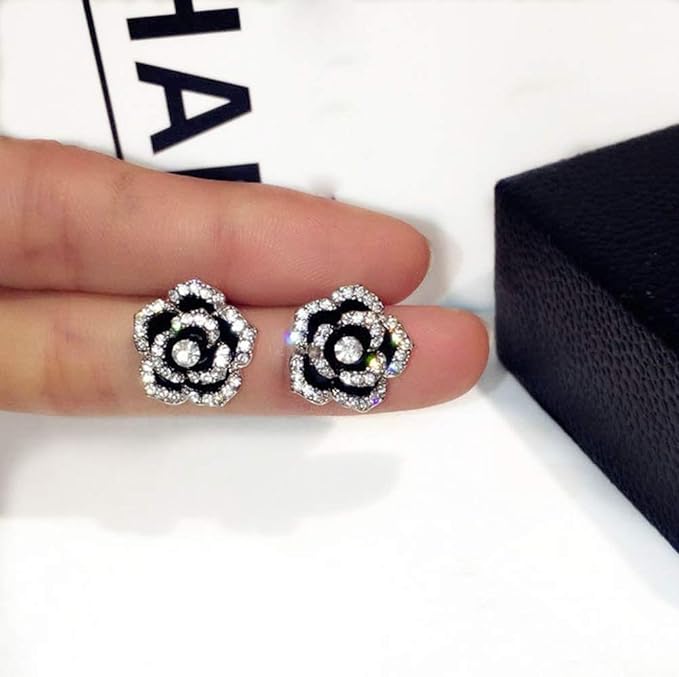 ONE PAIR: Rhinestone Crystal Flower Stud Earrings for Women