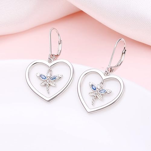 ONE: Style: Dragonfly Lever back HEART Earrings Earring 925 Sterling Silver