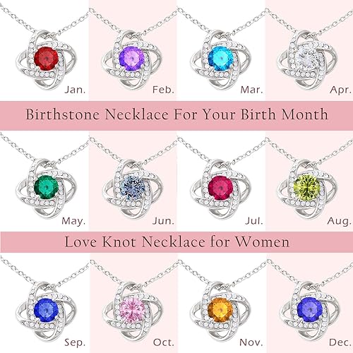 ONE :💎 Birthstone Necklace Gifts For Women, Love Knot Pendant Birthstone Jewelry 18 Inch Silver Chain