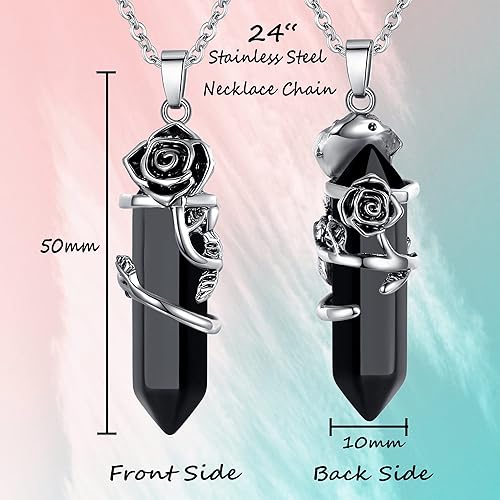 ONE :💎DAINTY FLOWER NATURAL HEALING CRYSTAL: Amethyst  Obsidian Clear Quartz NECKLACE Fine Jewelry 💎