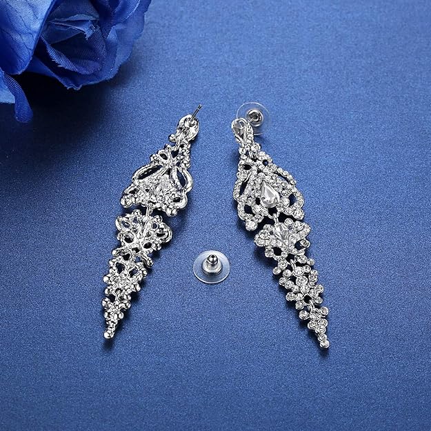 ONE PAIR: Crystal Multi Gold/Silver Rhinestone Chandelier Wedding Bridal Dangle Earrings