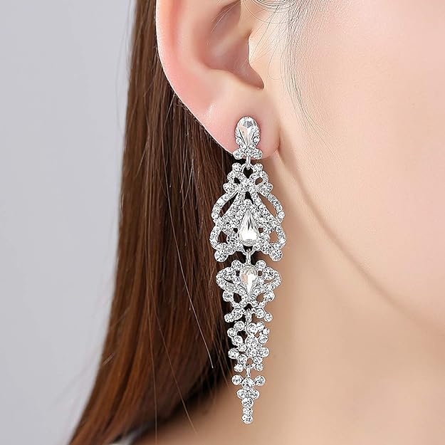 ONE PAIR: Crystal Multi Gold/Silver Rhinestone Chandelier Wedding Bridal Dangle Earrings