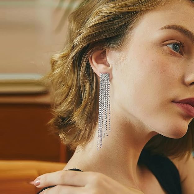 ONE PAIR: Crystal Multi Gold/Silver Rhinestone Chandelier Wedding Bridal Dangle Earrings