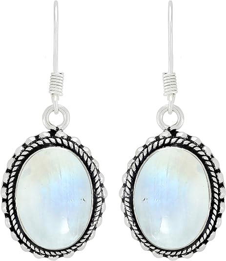 ONE: Exquisite Color: MOONSTONE Dangle Earrings 925 Sterling Silver