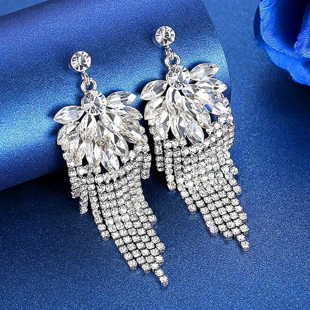 ONE PAIR: Crystal Multi Gold/Silver Rhinestone Chandelier Wedding Bridal Dangle Earrings