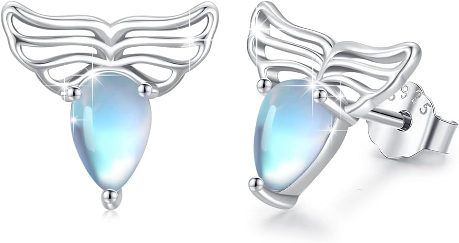 ONE:  Exquisite WINGS Stud  Color: MOONSTONE  Earrings 925 Sterling Silver