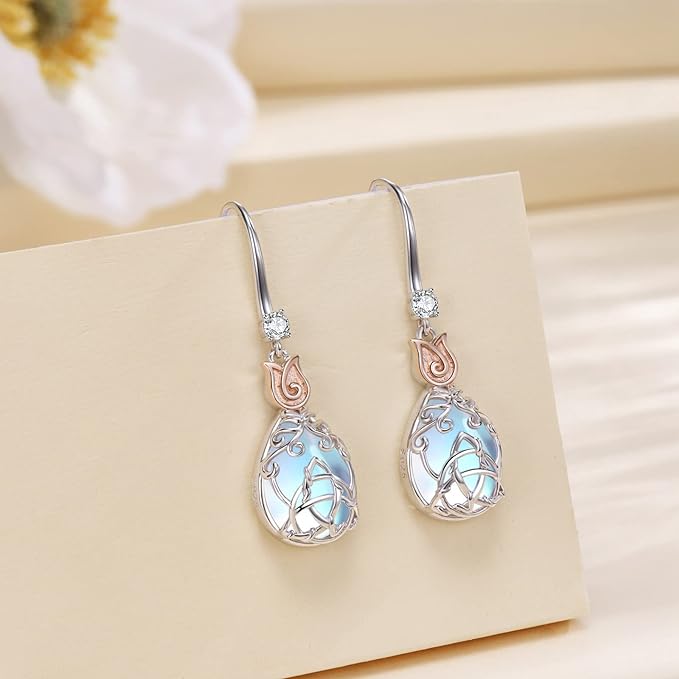 ONE:  Exquisite knot Earrings Color: Moonstone Dangle Earrings 925 Sterling Silver